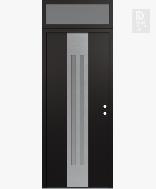 Modern Steel Front Door DIAMOND A8 36" X 96" BLACK/WHITE FROSTED GLASS PANEL STAINLESS STEEL LHI WITH TRANSOM FROSTED GLASS
