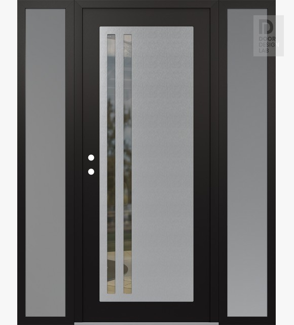 Modern Steel Front Door Diamond C6 60" x 80" black/black clear Glass Panel stainless steel RHI with 2 Sidelites frosted Glass