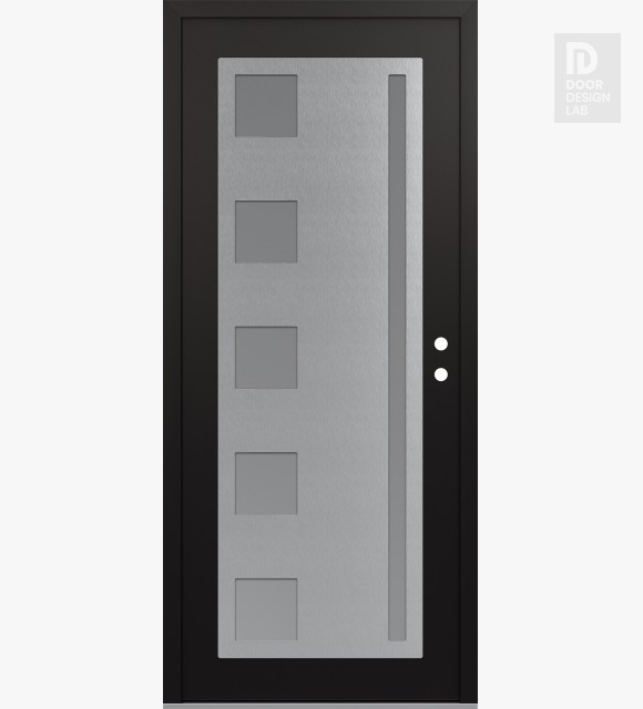 Modern Steel Front Door Diamond C3 36" x 80" black/white frosted Glass Panel stainless steel LHI