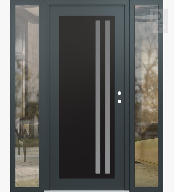 Modern Steel Front Door Diamond C6 64" x 80" anthracite/anthracite frosted Glass Panel black LHI with 2 Sidelites clear Glass