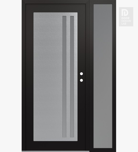Modern Steel Front Door Diamond C6 50" x 80" black/white frosted Glass Panel stainless steel LHI with Sidelite frosted Glass