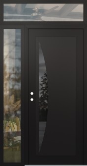 Diamond C13 52" x 96" black/black mirrored Glass Panel black RHI with Sidelite and Transom clear Glass