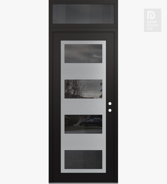 Modern Steel Front Door Diamond C2 36" x 96" black/black mirrored Glass Panel stainless steel LHI with Transom mirrored Glass