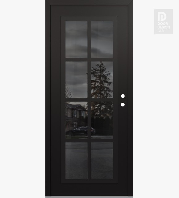 Modern Steel Front Door Diamond C16 36" x 80" black/black mirrored Glass Panel black LHI
