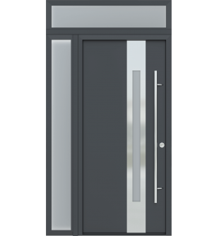 MODERN FRONT STEEL DOOR ZEPHYR ANTRACIT/WHITE 49 1/4" X 95 11/16" LHI + SIDELITE LEFT/TRANSOM