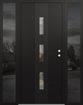 DIAMOND A7 68" X 80" BLACK/BLACK CLEAR GLASS PANEL BLACK LHI WITH 2 SIDELITES MIRRORED GLASS