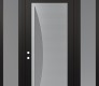 Modern Steel Front Door Diamond C13 68" x 96" black/white frosted Glass Panel stainless steel RHI with 2 Sidelites and Transom frosted Glass