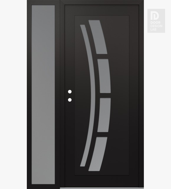 Modern Steel Front Door Diamond C12 48" x 80" black/white frosted Glass Panel black RHI with Sidelite frosted Glass