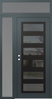 Diamond C9 48" x 96" anthracite/anthracite mirrored Glass Panel black RHI with Sidelite and Transom frosted Glass