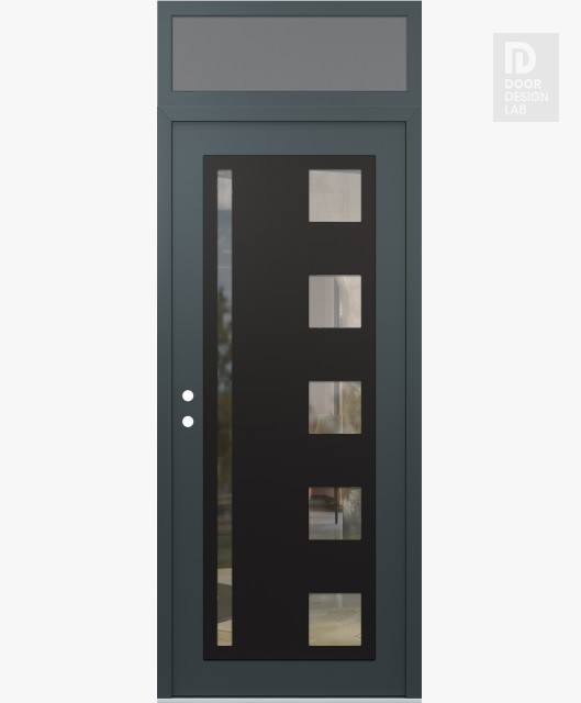 Modern Steel Front Door Diamond C3 36" x 96" anthracite/anthracite clear Glass Panel black RHI with Transom frosted Glass
