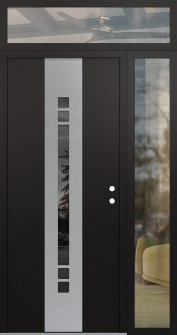 DIAMOND A4 50" X 96" BLACK/BLACK MIRRORED GLASS PANEL STAINLESS STEEL LHI WITH SIDELITE AND TRANSOM CLEAR GLASS