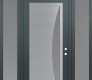Modern Steel Front Door Diamond C13 68" x 96" anthracite/anthracite frosted Glass Panel stainless steel LHI with 2 Sidelites and Transom frosted Glass