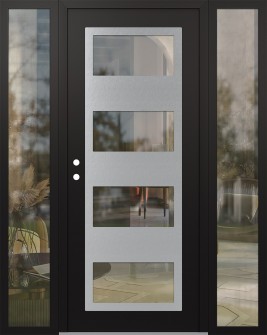 Diamond C2 68" x 80" black/black clear Glass Panel stainless steel RHI with 2 Sidelites clear Glass
