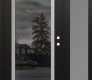 Modern Steel Front Door Diamond C1 48" x 80" black/black mirrored Glass Panel stainless steel LHI with Sidelite frosted Glass