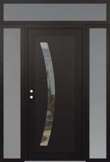 Diamond C4 68" x 96" black/black clear Glass Panel black RHI with 2 Sidelites and Transom frosted Glass