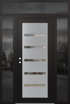 Diamond C7 64" x 96" black/black clear Glass Panel stainless steel RHI with 2 Sidelites and Transom mirrored Glass