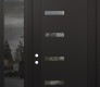 Modern Steel Front Door Diamond C8 48" x 96" black/black clear Glass Panel black RHI with Sidelite and Transom mirrored Glass