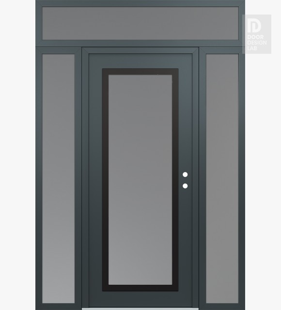 Modern Steel Front Door Diamond C1 68" x 96" anthracite/anthracite frosted Glass Panel black LHI with 2 Sidelites and Transom frosted Glass