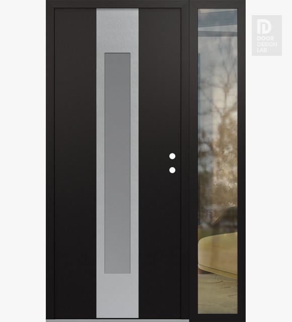 Modern Steel Front Door DIAMOND A1 52" X 80" BLACK/WHITE FROSTED GLASS PANEL STAINLESS STEEL LHI WITH SIDELITE CLEAR GLASS