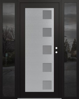 Diamond C5 64" x 80" black/white frosted Glass Panel stainless steel LHI with 2 Sidelites mirrored Glass