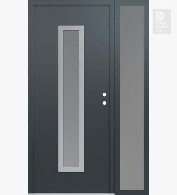 Modern Steel Front Door DIAMOND A11 52" X 80" ANTHRACITE/ANTHRACITE FROSTED GLASS PANEL STAINLESS STEEL LHI WITH SIDELITE FROSTED GLASS