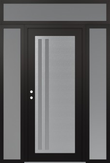 Diamond C6 64" x 96" black/white frosted Glass Panel stainless steel RHI with 2 Sidelites and Transom frosted Glass