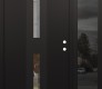 Modern Steel Front Door DIAMOND A6 48" X 80" BLACK/BLACK CLEAR GLASS PANEL BLACK LHI WITH SIDELITE MIRRORED GLASS