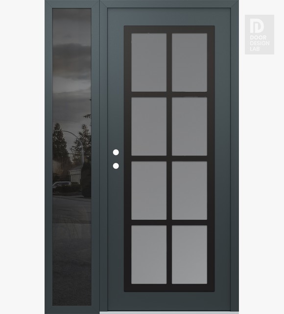 Modern Steel Front Door Diamond C16 52" x 80" anthracite/anthracite frosted Glass Panel black RHI with Sidelite mirrored Glass