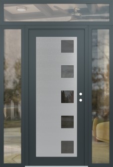 Diamond C5 60" x 96" anthracite/anthracite mirrored Glass Panel stainless steel LHI with 2 Sidelites and Transom clear Glass