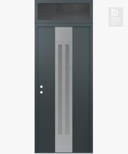 Modern Steel Front Door DIAMOND A8 36" X 96" ANTHRACITE/ANTHRACITE FROSTED GLASS PANEL STAINLESS STEEL RHI WITH TRANSOM MIRRORED GLASS