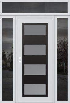 Diamond C2 64" x 96" white/white frosted Glass Panel black RHI with 2 Sidelites and Transom mirrored Glass
