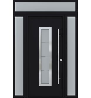 MODERN BLACK FRONT STEEL DOOR ARGOS 61 1/16" X 95 11/16" LEFT HAND INSWING + SIDELITE LEFT/RIGHT + TRANSOM