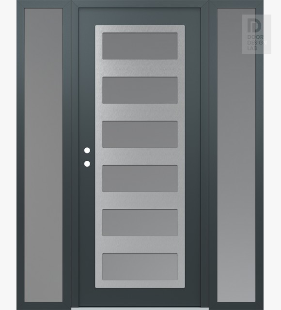 Modern Steel Front Door Diamond C9 60" x 80" anthracite/anthracite frosted Glass Panel stainless steel RHI with 2 Sidelites frosted Glass