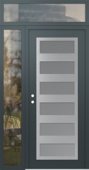 Diamond C9 48" x 96" anthracite/anthracite frosted Glass Panel stainless steel RHI with Sidelite and Transom clear Glass