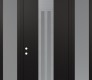 Modern Steel Front Door DIAMOND A8 68" X 96" BLACK/WHITE FROSTED GLASS PANEL STAINLESS STEEL RHI WITH 2 SIDELITES AND TRANSOM FROSTED GLASS