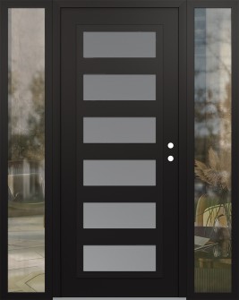 Diamond C9 64" x 80" black/white frosted Glass Panel black LHI with 2 Sidelites clear Glass