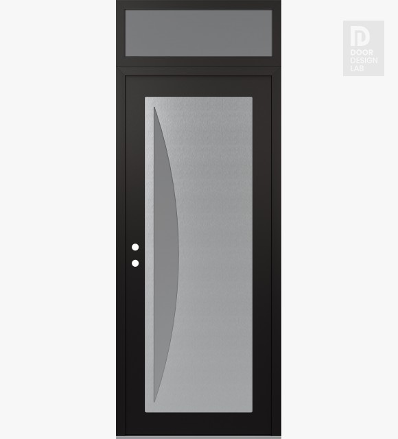 Modern Steel Front Door Diamond C13 36" x 96" black/white frosted Glass Panel stainless steel RHI with Transom frosted Glass