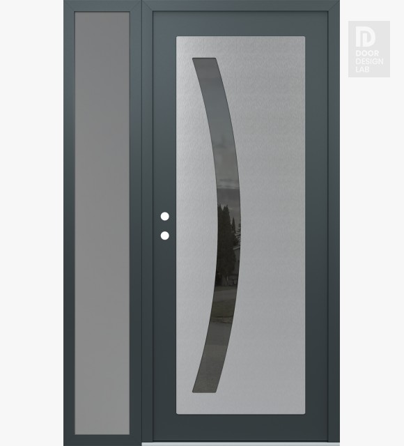 Modern Steel Front Door Diamond C4 50" x 80" anthracite/anthracite mirrored Glass Panel stainless steel RHI with Sidelite frosted Glass