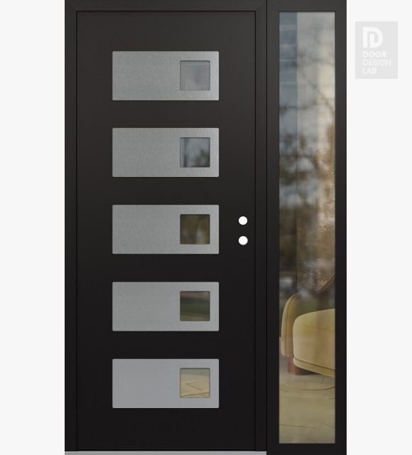 Modern Steel Front Door Diamond D2 48" x 80" black/black clear Glass Panel stainless steel LHI with Sidelite clear Glass
