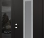 Modern Steel Front Door DIAMOND A1 50" X 96" BLACK/WHITE FROSTED GLASS PANEL STAINLESS STEEL RHI WITH SIDELITE AND TRANSOM MIRRORED GLASS