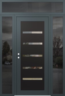 Diamond C7 68" x 96" anthracite/anthracite clear Glass Panel black RHI with 2 Sidelites and Transom mirrored Glass