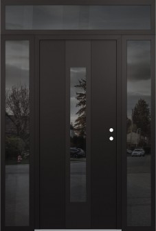 DIAMOND A1 64" X 96" BLACK/BLACK MIRRORED GLASS PANEL BLACK LHI WITH 2 SIDELITES AND TRANSOM MIRRORED GLASS