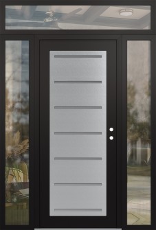 Diamond C11 60" x 96" black/white frosted Glass Panel stainless steel LHI with 2 Sidelites and Transom clear Glass
