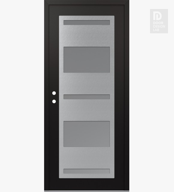 Modern Steel Front Door Diamond C10 36" x 80" black/white frosted Glass Panel stainless steel RHI