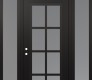 Modern Steel Front Door Diamond C16 60" x 96" black/white frosted Glass Panel black RHI with 2 Sidelites and Transom frosted Glass