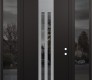 Modern Steel Front Door DIAMOND A8 68" X 96" BLACK/BLACK MIRRORED GLASS PANEL STAINLESS STEEL LHI WITH 2 SIDELITES AND TRANSOM MIRRORED GLASS