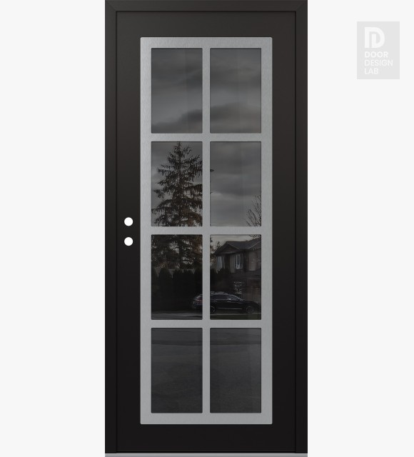 Modern Steel Front Door Diamond C16 36" x 80" black/black mirrored Glass Panel stainless steel RHI