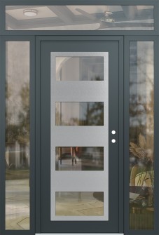 Diamond C2 60" x 96" anthracite/anthracite clear Glass Panel stainless steel LHI with 2 Sidelites and Transom clear Glass
