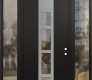 Modern Steel Front Door DIAMOND A10 60" X 96" BLACK/BLACK CLEAR GLASS PANEL STAINLESS STEEL LHI WITH 2 SIDELITES AND TRANSOM CLEAR GLASS