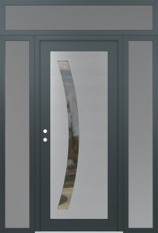 Diamond C4 64" x 96" anthracite/anthracite clear Glass Panel stainless steel RHI with 2 Sidelites and Transom frosted Glass